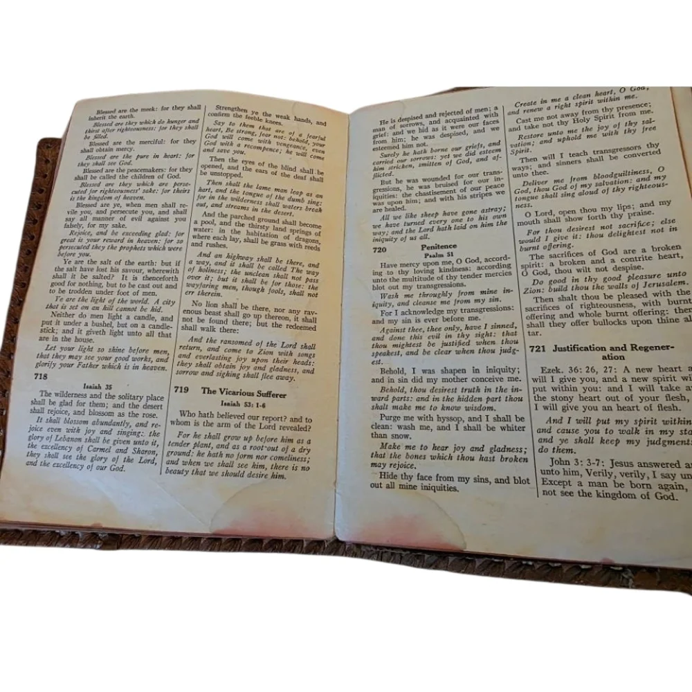 Vintage Floral Embossed Tooled Leather Book Bibkle Cover Handmade Tan/Brown